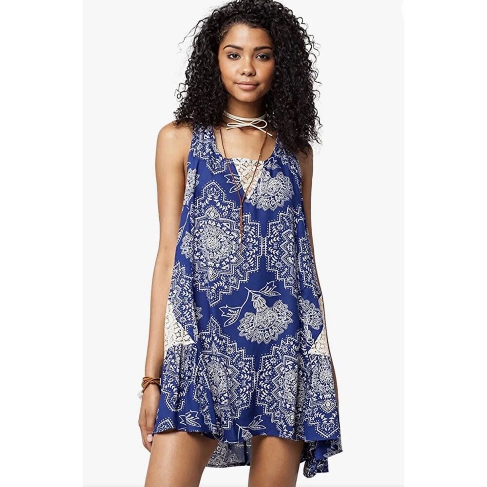 Rip Curl Dakota Rose Navy Tunic Dress Size S Coastal Beachy Swim Coverup Boho